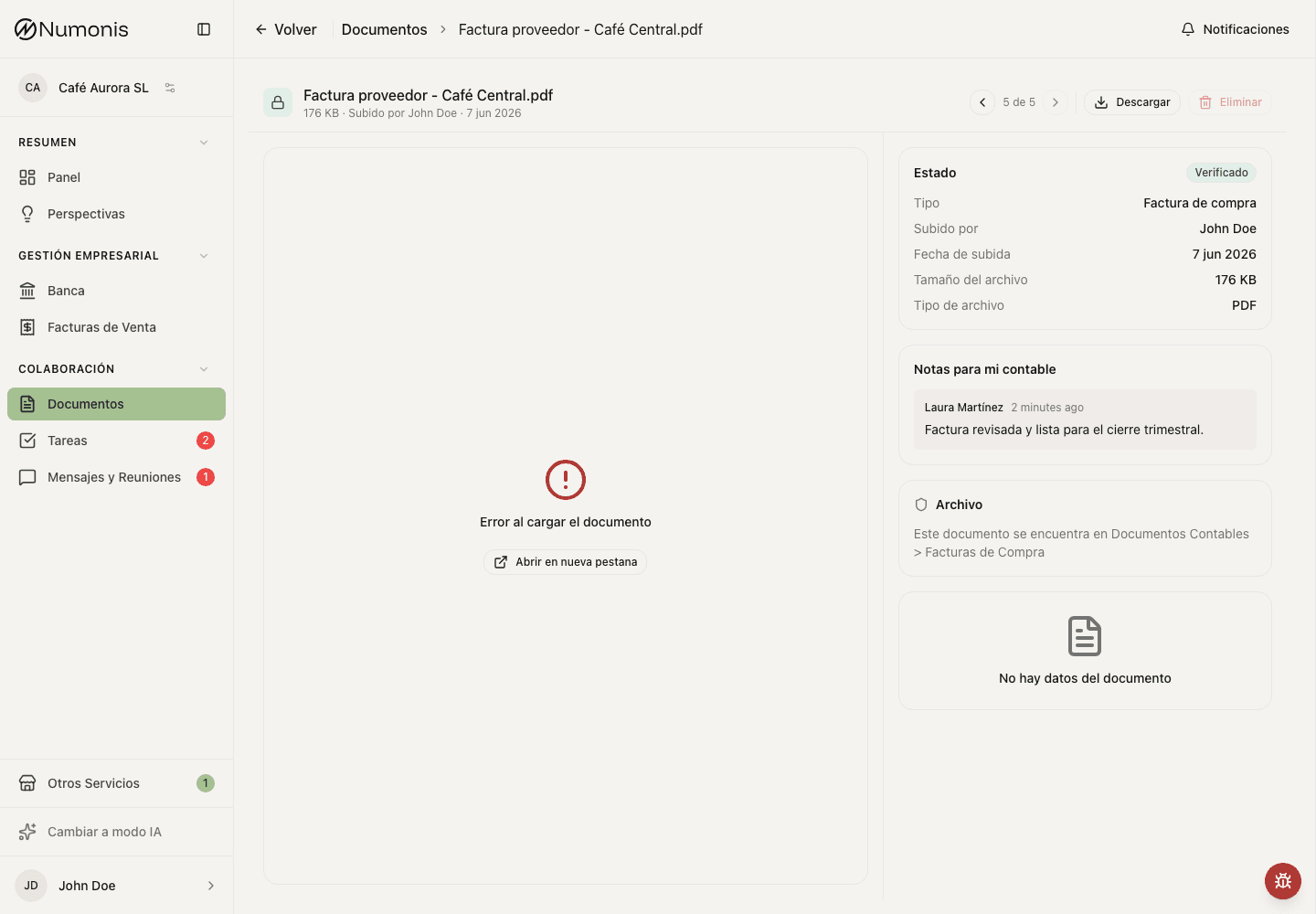 Document detail in Numonis