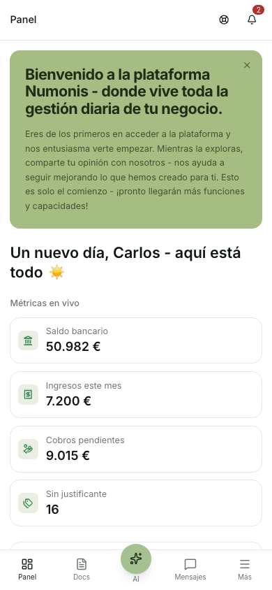 Navegación móvil de Numonis